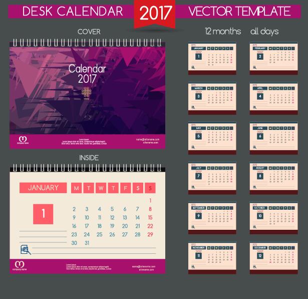 デスク2017カレンダーカバーと内部テンプレートベクトル11  