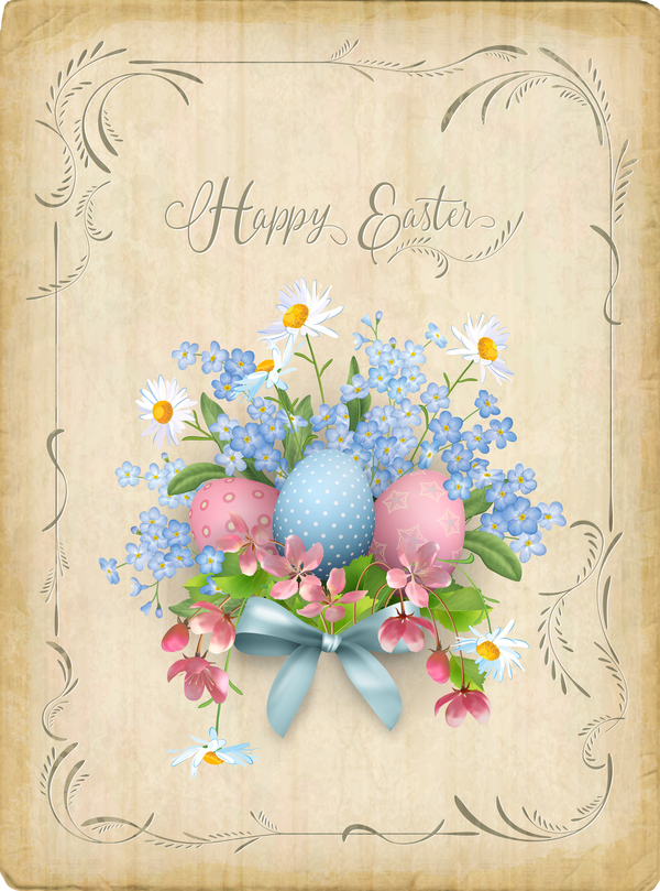 Elegant easter card with parchment background vector 02  