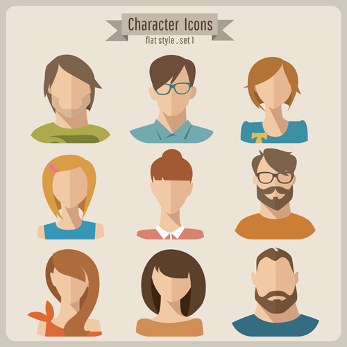 Flat style character icons vector material 02  