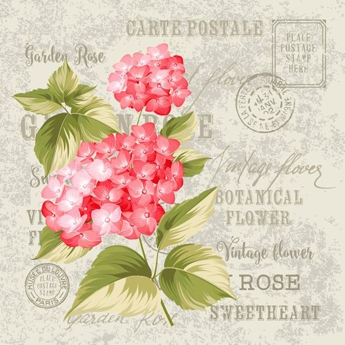 Flower with stamp vintage vectors material 02  