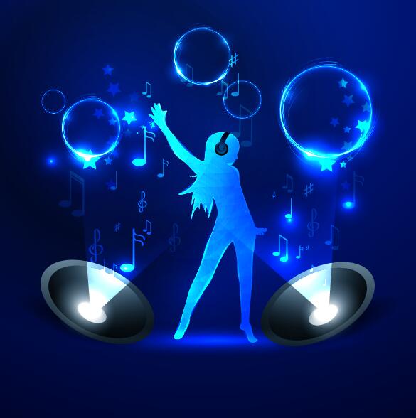 Girl with blue music background vector  