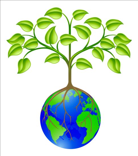 木のロゴを持つ地球儀ベクターデザイン01  