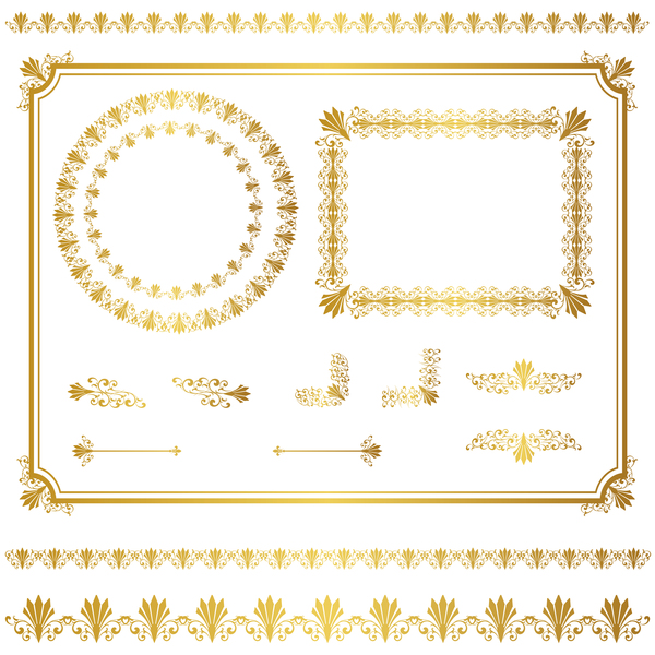 Golden decor calligraphy with frame and borders vector 06  
