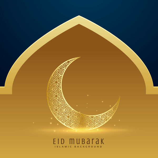 Golden mit blauem Eid Mubarak-Hintergrunddesignvektor  