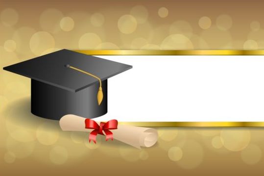 Examens mössa med diplom och gyllene abstrakt bakgrund 06  