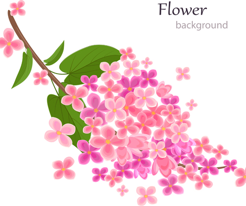 Gree leaf with pink flower background vector 02  
