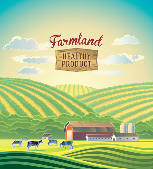 Green farm with healthy product vector 03  