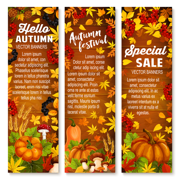 Hello autumn vertical banner vector set 06  