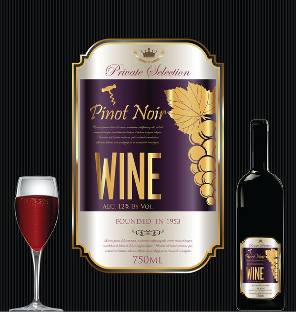 Lusso oro vino etichetta design vettoriale 03  
