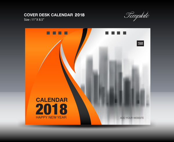 Orange desk calendar 2018 cover template vector 08  