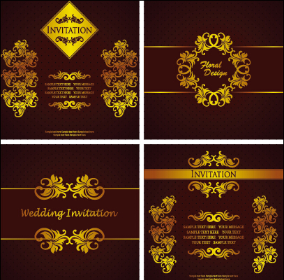 Ornate gold ornament invitation card background vector 05  