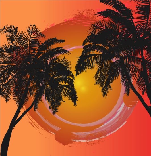 Пальмовые деревья фон с летним вектором солнца  