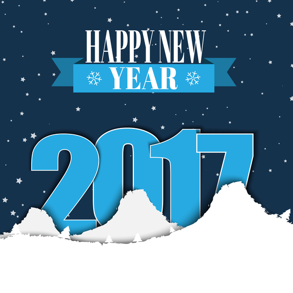 Papier Snow Mountains met 2017 nieuwe jaar achtergrond vector 02  