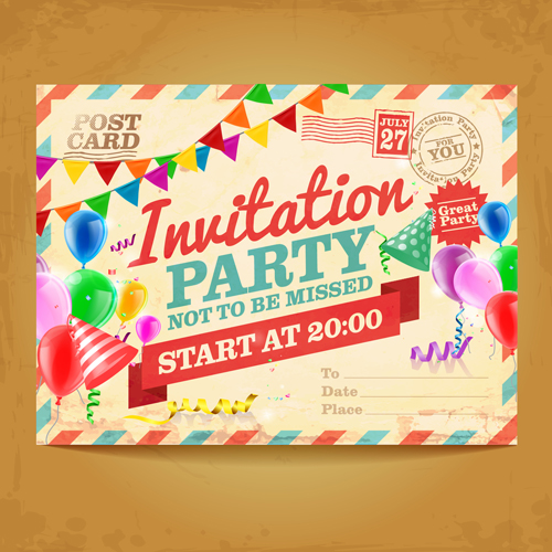 Party Invitation postcards vector material 03  