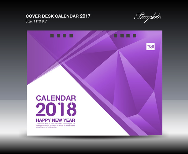 パープルカバーデスクカレンダー2018ベクトル材料02  