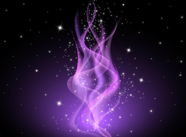 紫色の星光のベクトルの背景に波線  