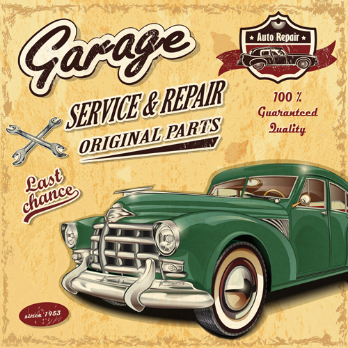Retro auto service and repair poster vector 04  