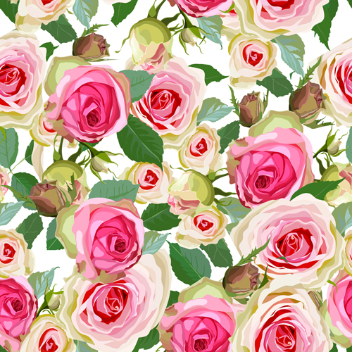 Seamless pink roses vector pattern  