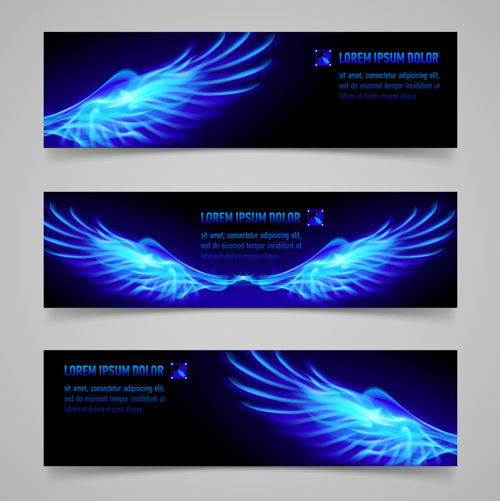 Shiny blue elements banners vector set 04  