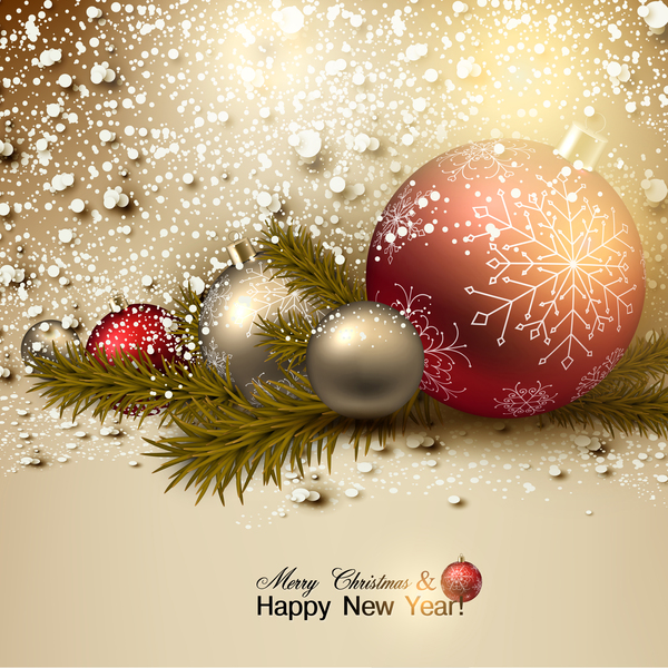 Carte de nouvel an brillant avec vecteur de babioles de Noël  