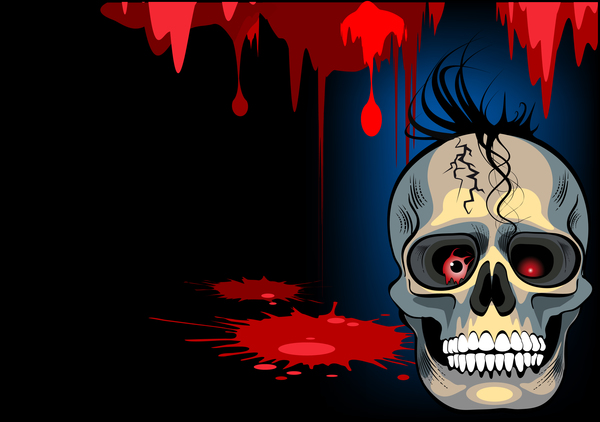 Skull with halloween background vectors 05  