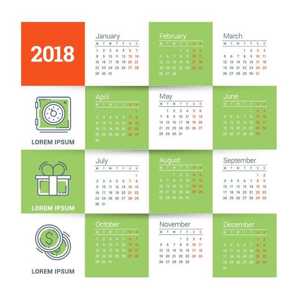 Tendance vert 2018 modèle calendrier vecteur  