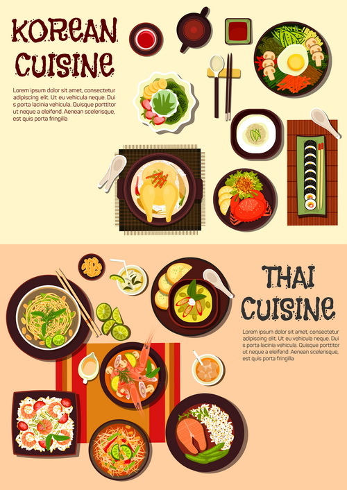 Thailändisch mit koreanischem Lebensmitteldesignvektor 01  