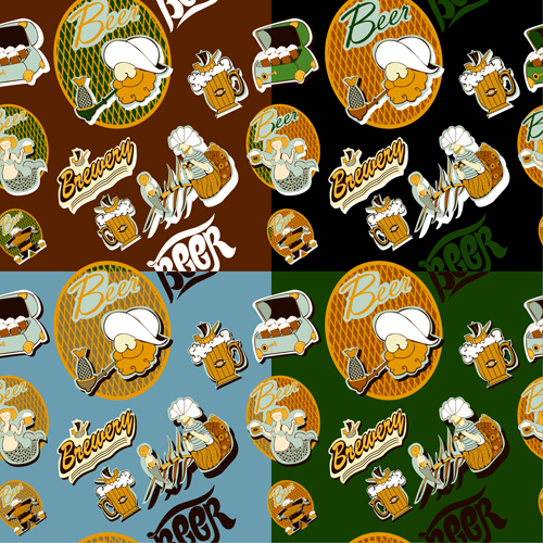 Vintage beer seamless pattern vector 02  