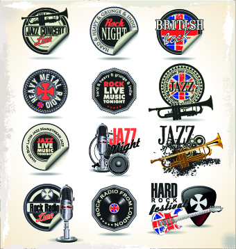 Vintage music sticker vector 01  