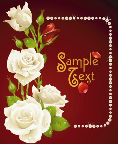Vintage rose with pearl frame vector card 01  