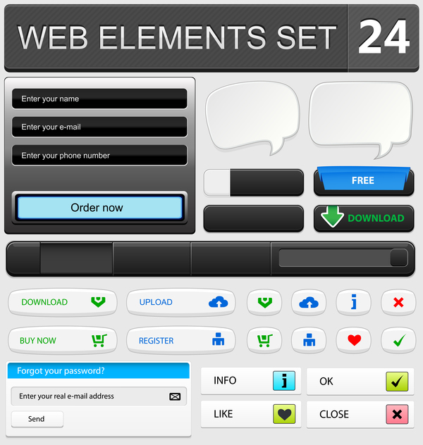 Elementi Web con materiale vettoriale a bottone Set 17  