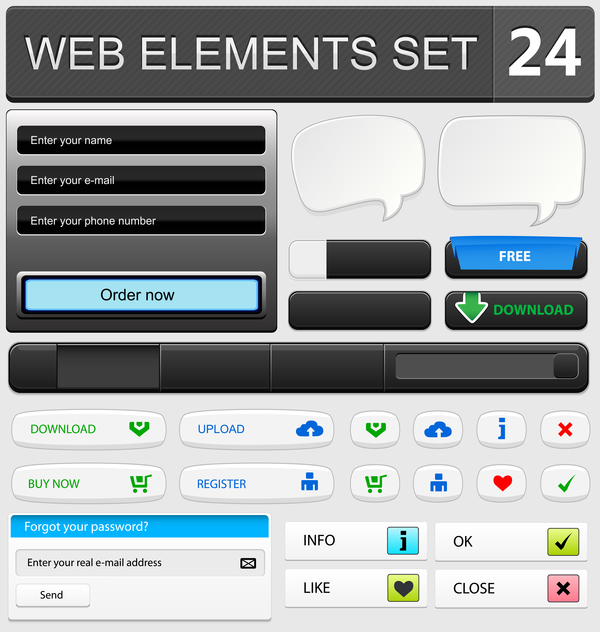 Web elements with button vector material set 17  