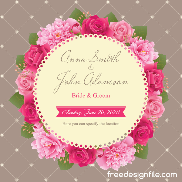 牡丹とピンクのバラ ベクトル 05 結婚式カード  