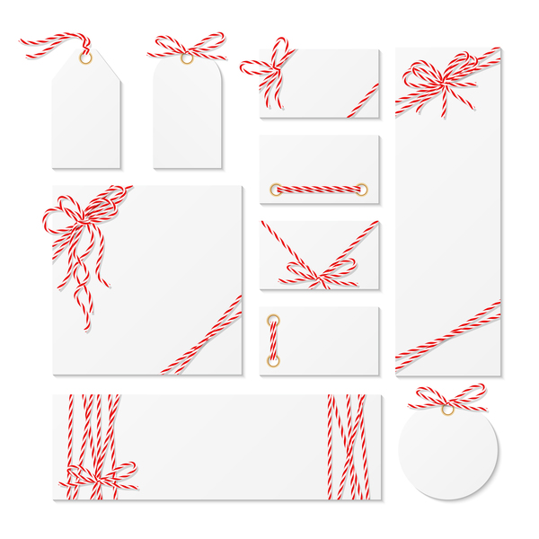 White tags with card and rope bow vector 01  