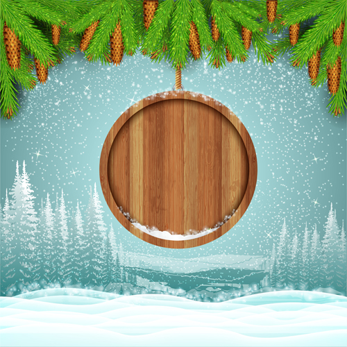 Wood barrel with christmas background design vector 10  