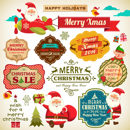 Xmas holiday labels with santa vector  