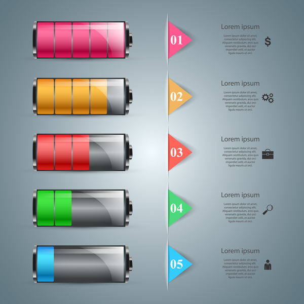 Infographic Vektor der Batterie fünf  