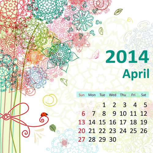 2014 Floral Calendar April vector  