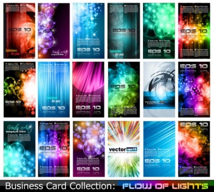 Flow of lights business card design vector set  