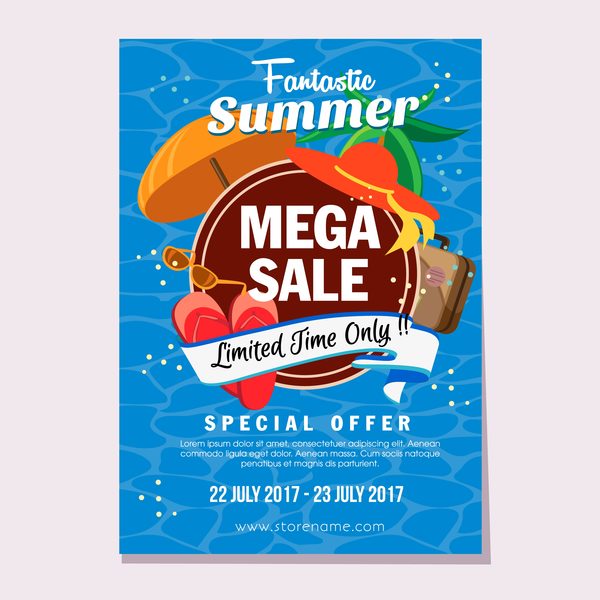 夏の販売フラットスタイルのポスターのベクトルテンプレート  