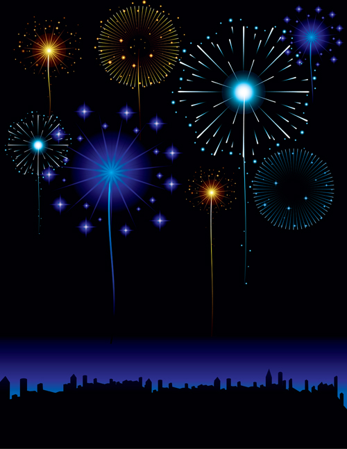 Set of holiday Fireworks design vector material 19  