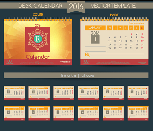 2016 New year desk calendar vector material 40  