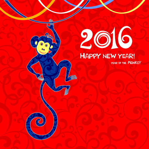 2016 the monkey new year design vector 03  