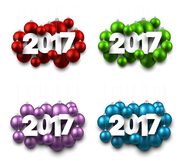 2017 nouvelle année avec le vecteur de boule de Noël de couleur 01  