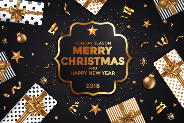 2018 New year card black and gold vector design 01  