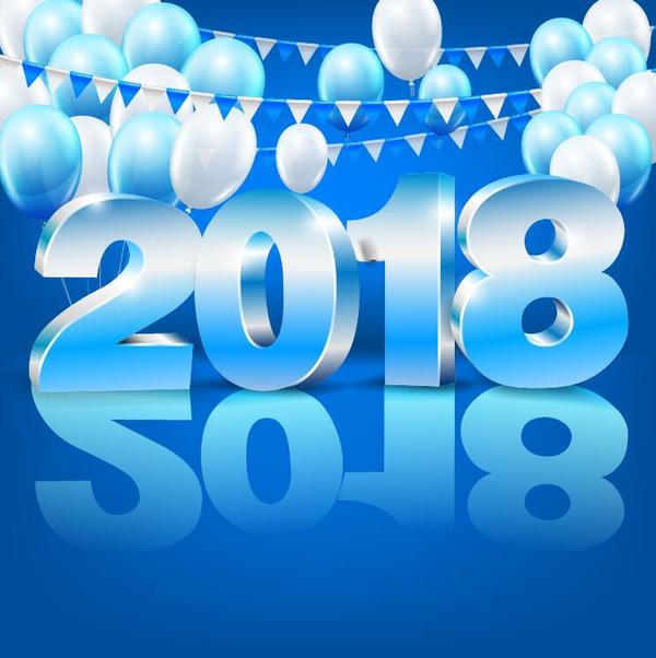Hintergrund des neuen Jahres 2018 mit Ballonvektor  