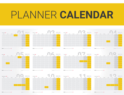 Annual planner 2016 calendar vectors 02  