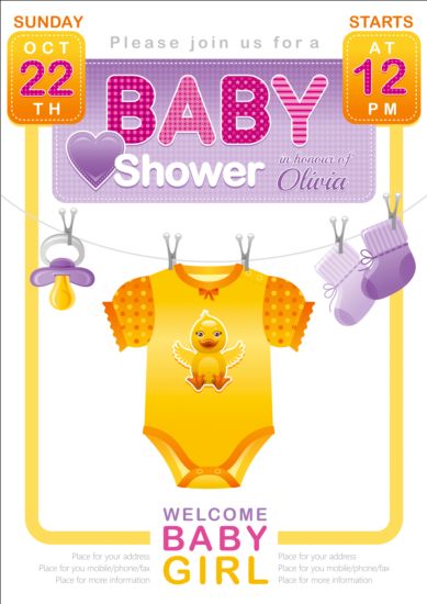 Baby shower card with clothes vector 08  