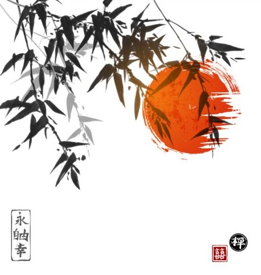 대나무, 중국, 워시 페인팅 벡터 09  