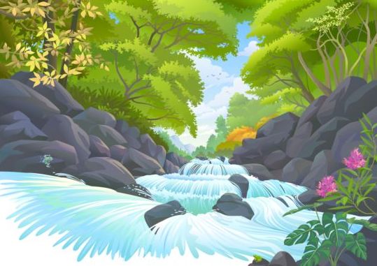 Belle jungle paysage Vector Graphics 01  